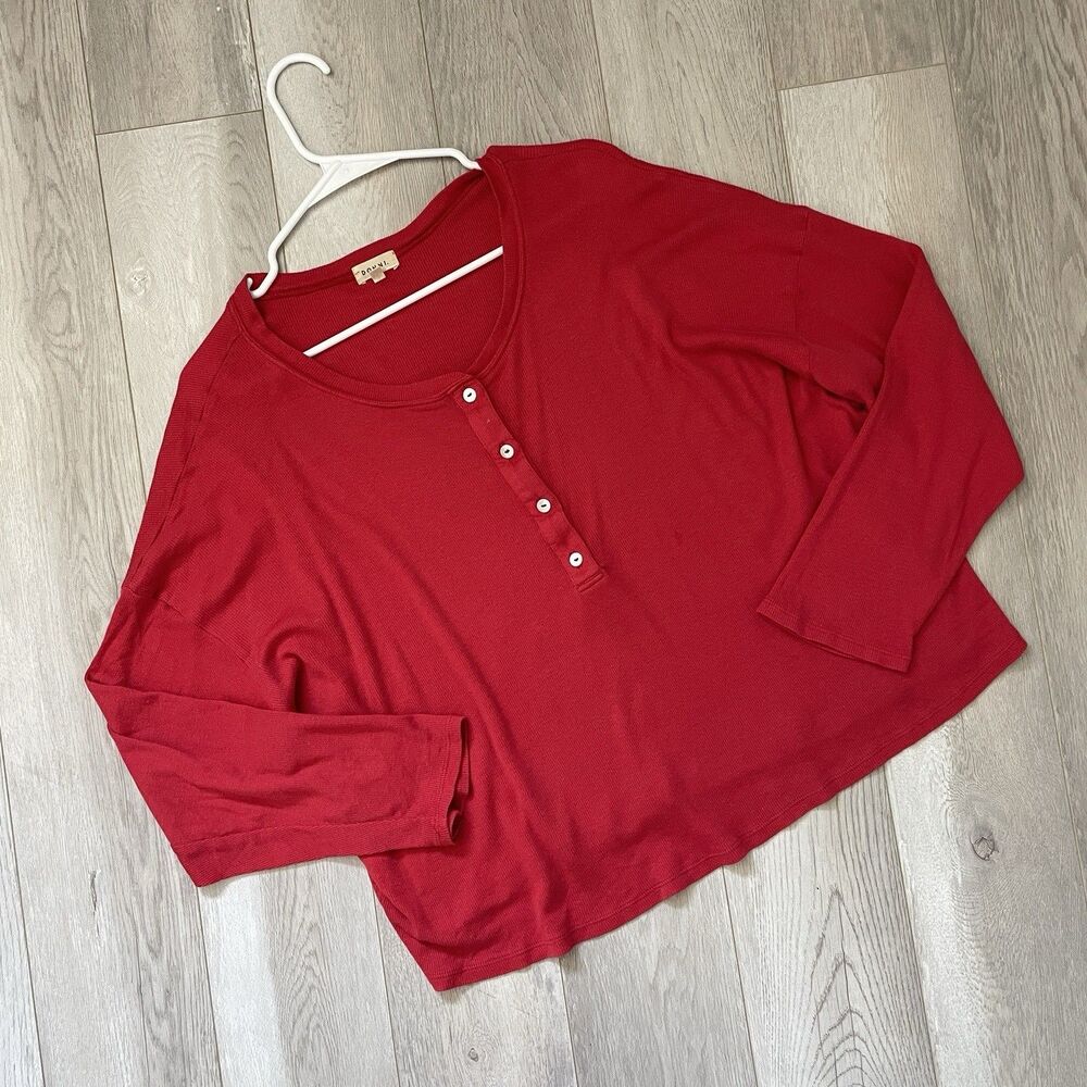 Donni Oversized Henley cotton modal long sleeve top womens (small) casual
